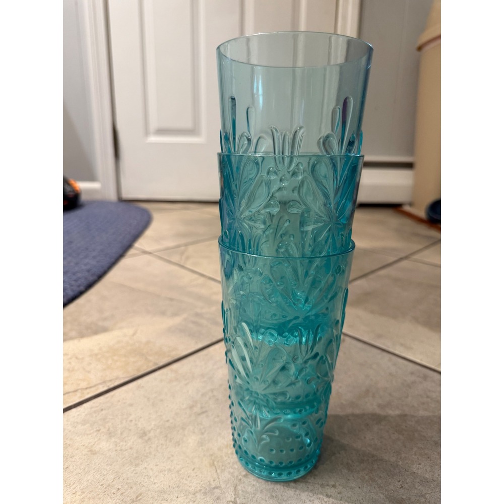 Pioneer Woman Adeline Turquoise Acrylic Tumblers Set of 3 Blue Floral Glasses